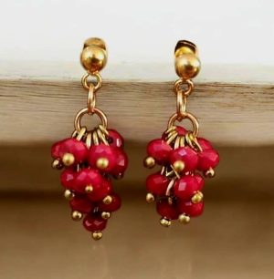 گوشواره آویز طرح خوشه ای _ سنگ عقیق قرمز