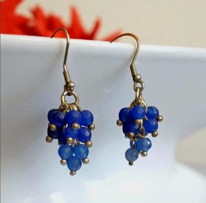 گوشواره آویز طرح خوشه ای_ سنگ جید آبی