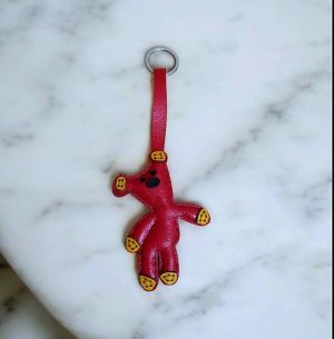 جاکلیدی چرمی دست دوز طرح تدی قرمز سایز 1