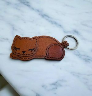 جاکلیدی چرمی دست دوز طرح گربه